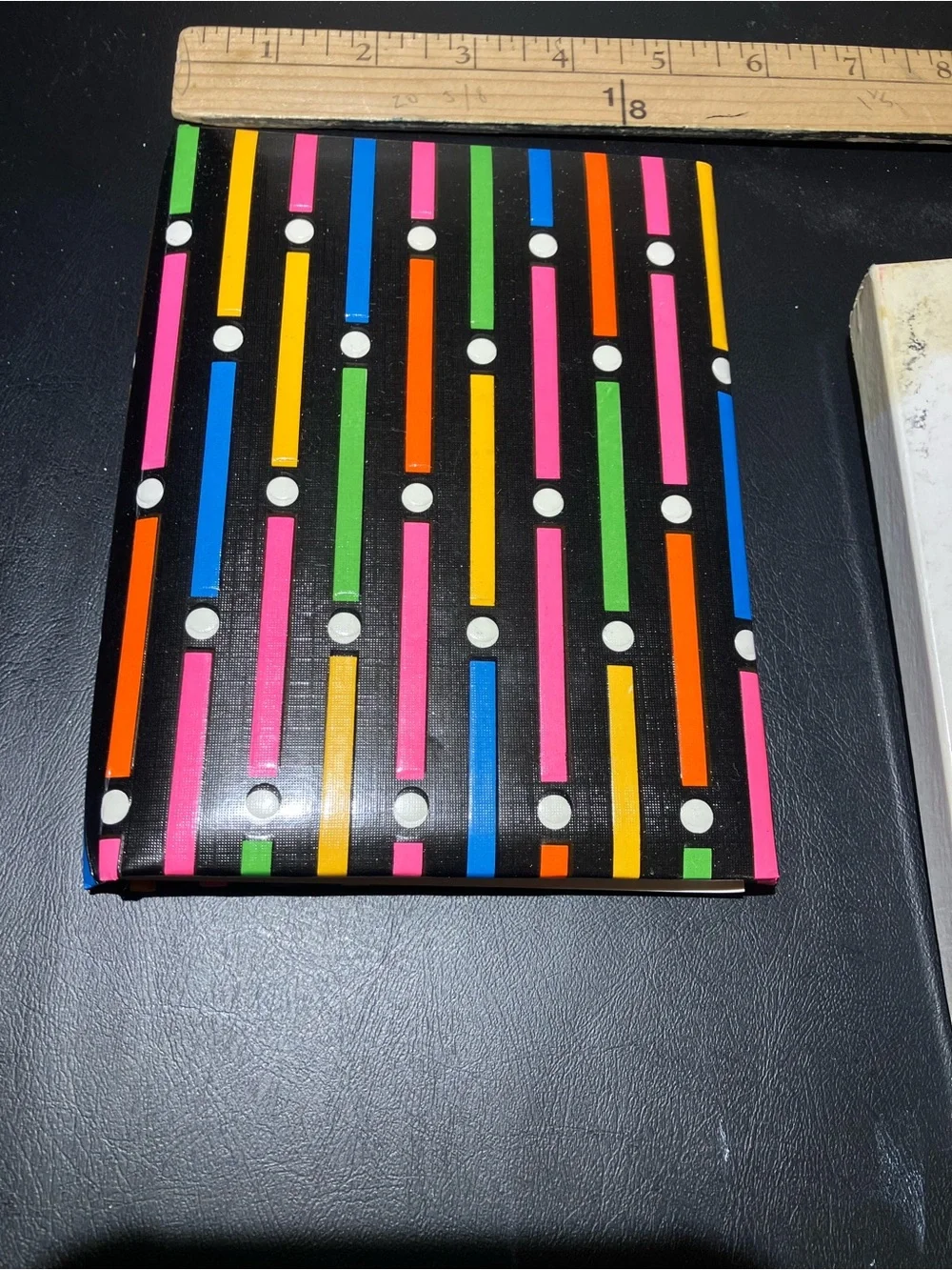 Colorful Striped Notebook — Black with Neon Accent Bars